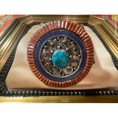 Hebilla Étnica de Plata Tibetana - Cinturón Turquesa Coral Lapislázuli Artesanal