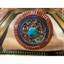 Hebilla Étnica de Plata Tibetana - Cinturón Turquesa Coral Lapislázuli Artesanal
