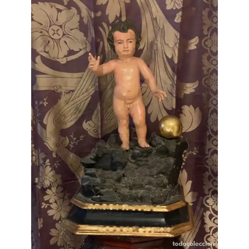 Talla Antigua del Niño Jesús con Peana - Escultura Religiosa Siglo XVIII