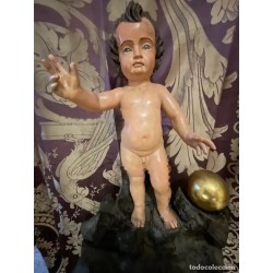 Talla Antigua del Niño Jesús con Peana - Escultura Religiosa Siglo XVIII