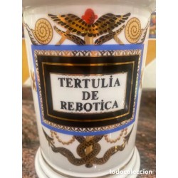 Albarelo o bote de farmacia, decorado en cerámica