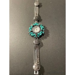 Reloj Pulsera Vintage de Señora con Turquesas - Joya Artesanal Plateada