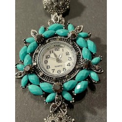 Reloj Pulsera Vintage de Señora con Turquesas - Joya Artesanal Plateada