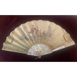 Abanico de Época Victoriana - Obra Maestra en Seda y Nácar del Siglo XIX