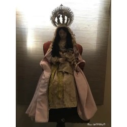 Figura Religiosa Vintage de Virgen con Niño - Talla Artesanal en Madera de Cedro