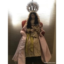 Figura Religiosa Vintage de Virgen con Niño - Talla Artesanal en Madera de Cedro