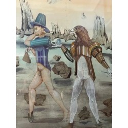 Espectacular acuarela firmada y enmarcada, figura surrealista