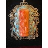 Colgante Antiguo de Coral Tallado en Filigrana de Plata - Esmalte Cloisonné Azul