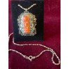 Colgante Antiguo de Coral Tallado en Filigrana de Plata - Esmalte Cloisonné Azul