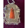 Colgante Antiguo de Coral Tallado en Filigrana de Plata - Esmalte Cloisonné Azul