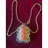 Colgante Antiguo de Coral Tallado en Filigrana de Plata - Esmalte Cloisonné Azul