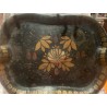 Pareja de Bandejas Antiguas Decorativas - Set Toleware con Motivos Florales Dorados