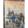 Espectacular acuarela firmada y enmarcada, figura surrealista