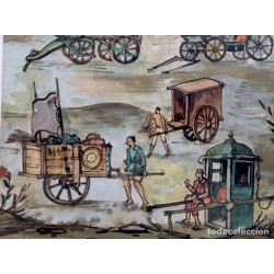 Gouache Vintage de medios de transporte por Ramón López Muñoz - Ilustración histórica