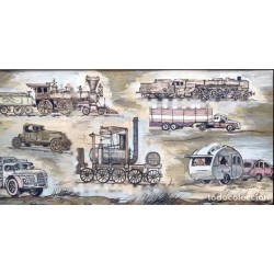 Gouache Vintage de medios de transporte por Ramón López Muñoz - Ilustración histórica