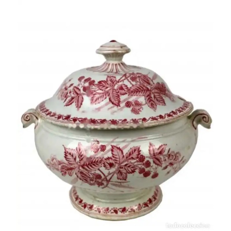 Sopera Vintage de Loza Pickman del Siglo XIX - Pieza de Colección con Decoración Floral Sopera Vintage de Loza Pickman del Siglo XIX - Pieza de Colección con Decoración Floral