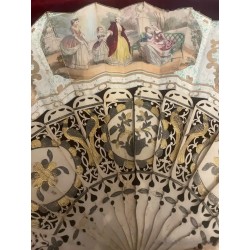 Abanico Antiguo con Varillas de Hueso y Nácar - Pieza Colección Siglo XIX