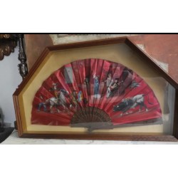 Abanico Taurino Español Enmarcado - Seda Roja con Escenas de Toreo y Flamenco