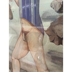 Espectacular acuarela firmada y enmarcada, figura surrealista