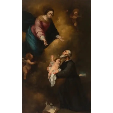 JOSÉ MARÍA RODRIGUEZ DE LOSADA “Virgen con el Niño y san Félix de Cantalicio”. Óleo sobre lienzo.