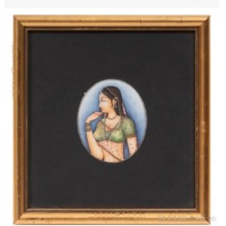 Retrato de Dama Hindú - Miniatura en Marfil del Siglo XX