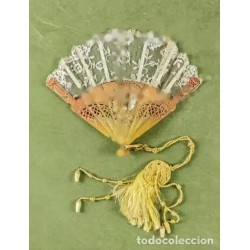 Abanico Antiguo Enmarcado con Encaje y Nácar - Pieza Decorativa Principios S.XX