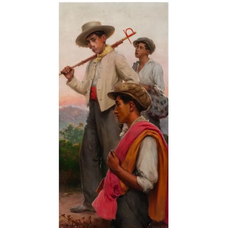 JOSÉ RICO CEJUDO (Sevilla, 1864 – 1943). “Mozos”, Sevilla. Óleo sobre lienzo.