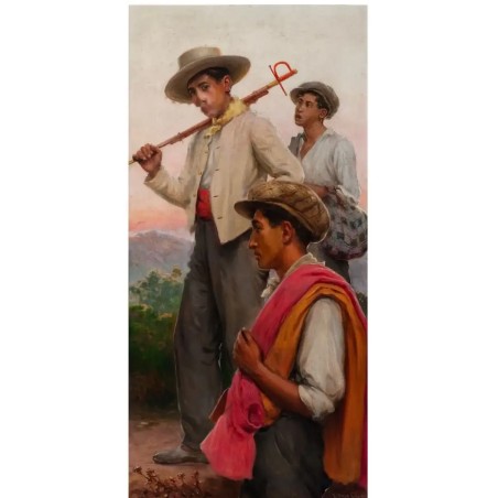 JOSÉ RICO CEJUDO (Sevilla, 1864 – 1943). “Mozos”, Sevilla. Óleo sobre lienzo.