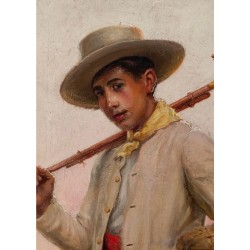 JOSÉ RICO CEJUDO (Sevilla, 1864 – 1943). “Mozos”, Sevilla. Óleo sobre lienzo.