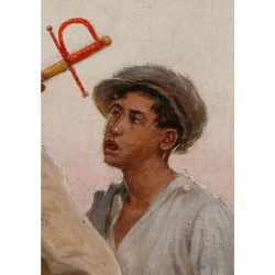 JOSÉ RICO CEJUDO (Sevilla, 1864 – 1943). “Mozos”, Sevilla. Óleo sobre lienzo.