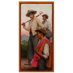 JOSÉ RICO CEJUDO (Sevilla, 1864 – 1943). “Mozos”, Sevilla. Óleo sobre lienzo.
