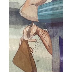 Espectacular acuarela firmada y enmarcada, figura surrealista