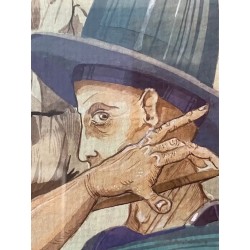 Espectacular acuarela firmada y enmarcada, figura surrealista