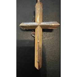 Cruz Colgante Oro con Esmalte Turquesa - Joya Antigua Decorativa 7,5x4cm