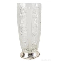 Elegante Jarrón Vintage Cristal Tallado con Base de Plata - Diseño Mid-Century