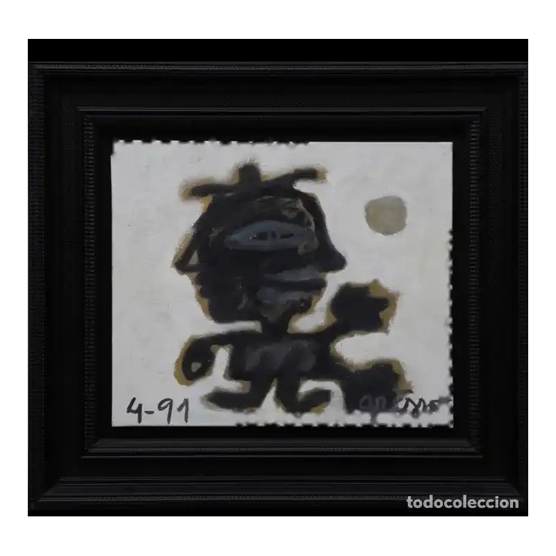GRISSO - Obra Abstracta Figura Tribal 1991 - Técnica Mixta Enmarcada 46x55cm