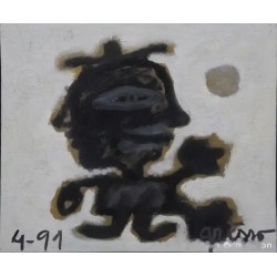 GRISSO - Obra Abstracta Figura Tribal 1991 - Técnica Mixta Enmarcada 46x55cm