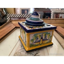Tintero Antiguo de Cerámica de Triana - Caja Decorativa Pintada a Mano Paisaje