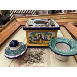 Tintero Antiguo de Cerámica de Triana - Caja Decorativa Pintada a Mano Paisaje