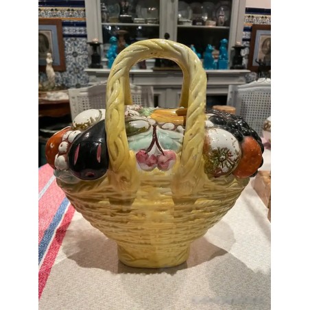 Búcaro Vintage de Manises - Cesta de Cerámica con Frutas Decorativas