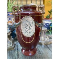 Jarrón Antiguo Manises - Ceramica Art Nouveau con Relieve de Querubines