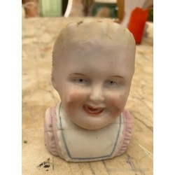 Antiguo Palillero de Porcelana Busto de Niño - Figura Decorativa Principios S.XX
