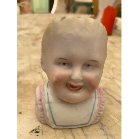 Antiguo Palillero de Porcelana Busto de Niño - Figura Decorativa Principios S.XX