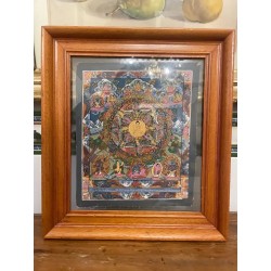 Thangka Tibetano - Mandala Budista Pintado a Mano con Intrincados Detalles Simbólicos