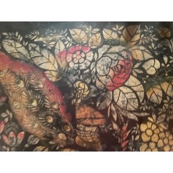 Bandeja Antigua de Metal Pintada a Mano con Motivos Florales y Ave - Colección