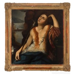 Escuela española del siglo XVIII. “Magdalena penitente”. Óleo sobre lienzo.