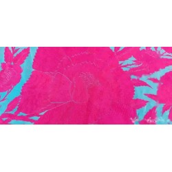 Mantón de Manila Seda Bordado - Estilo Cigarreras Rosa y Verde Turquesa
