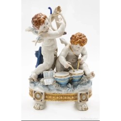 Figura Porcelana Algora Ángeles Músicos - Querubines Estilo Luis XVI con Arpa