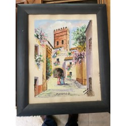 Pareja de Óleos Vintage Vistas de Sevilla - Pinturas Andaluzas Enmarcadas Giralda