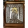 Icono Religioso Ortodoxo - Virgen María con Niño en Plata Repujada